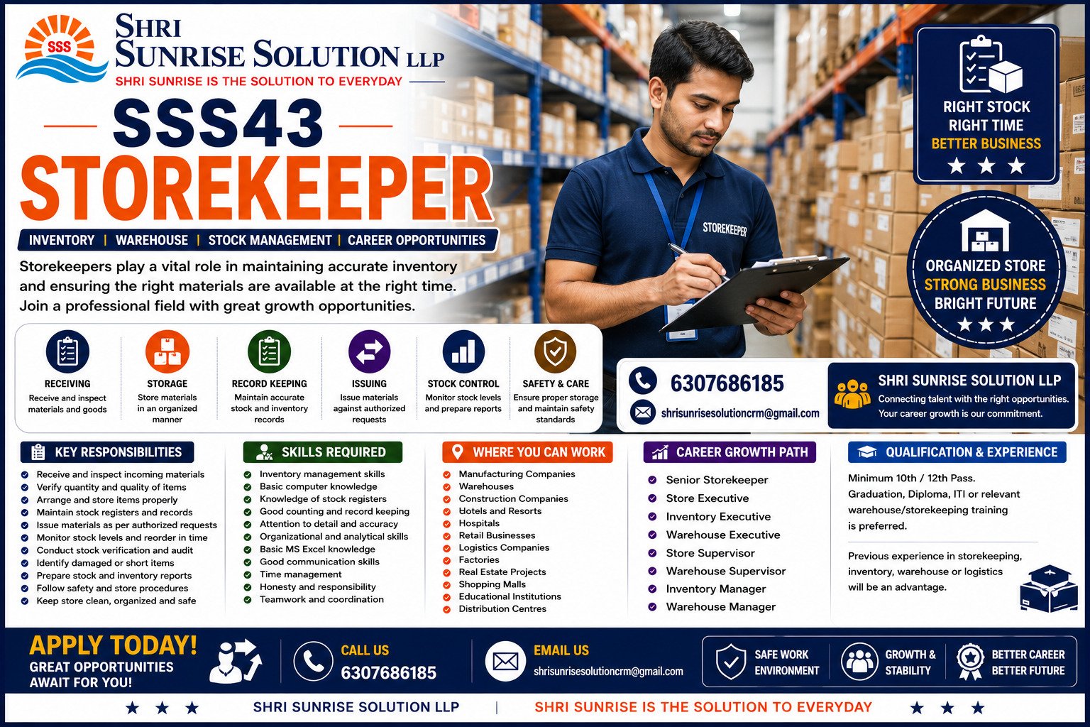 Storekeeper SSS43 – Storekeeper Jobs in India | Duties, Skills, Requirements & Career Opportunities