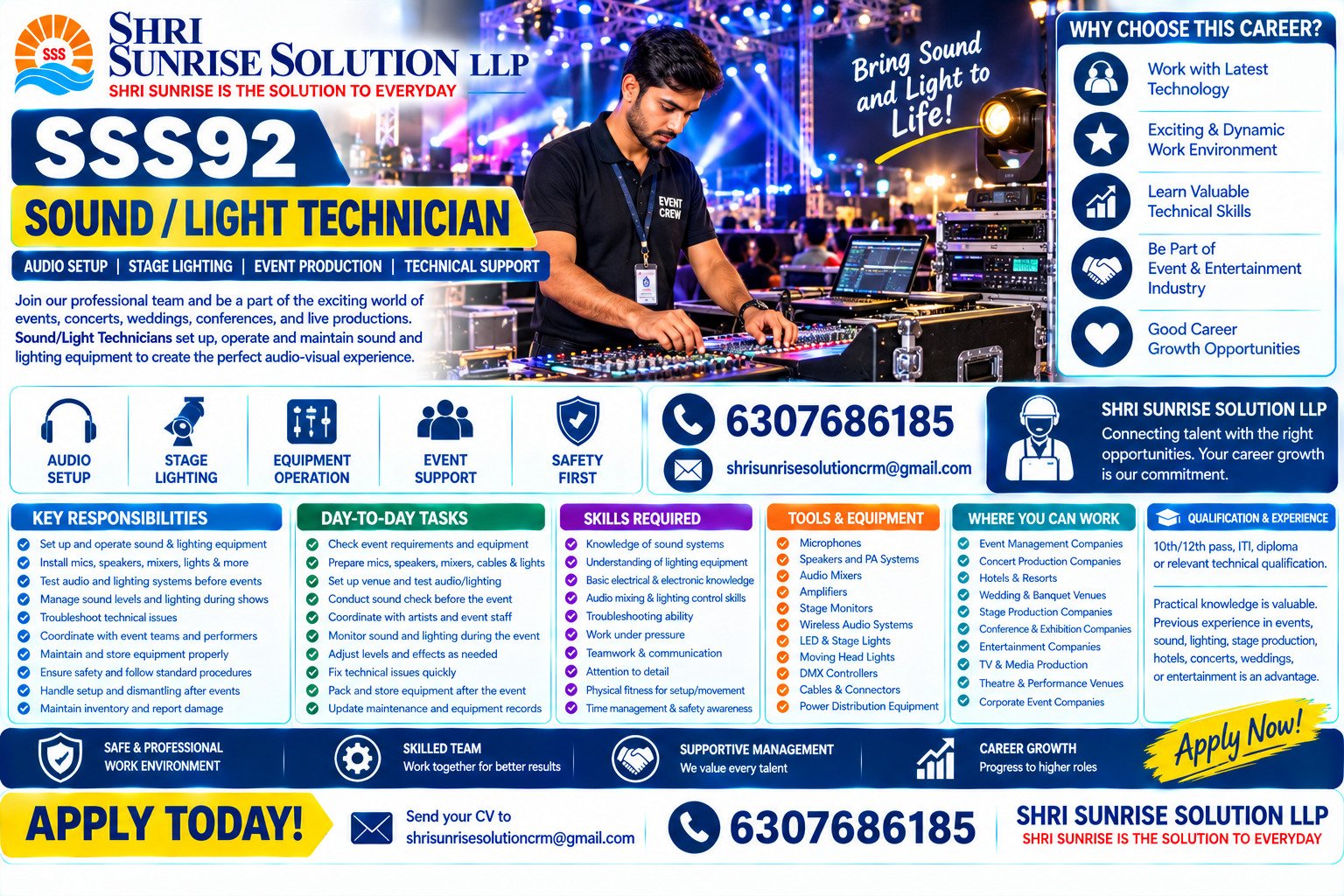 SSS92 – Sound/Light Technician Sound/Light Technician Jobs in India | Duties, Skills, Requirements & Career Opportunities